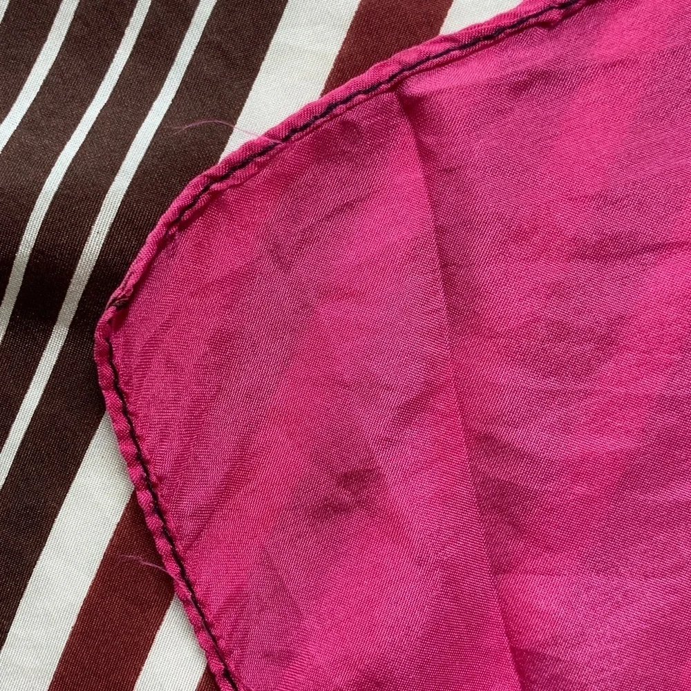 Milanowek Polish silk square scarf brown, pink, and white striped